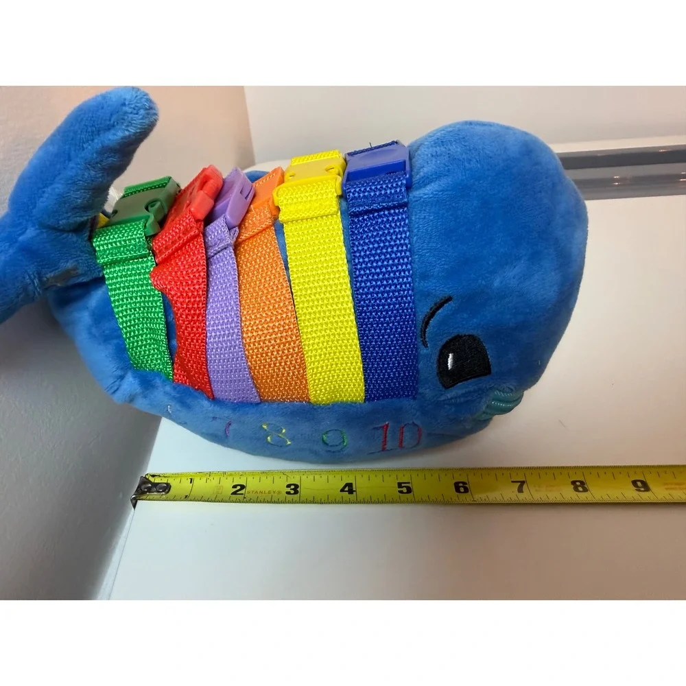 Buckle Toys Blu Whale Kids OS Sensory Plush Learning Toy Rainbow Buckles Blue